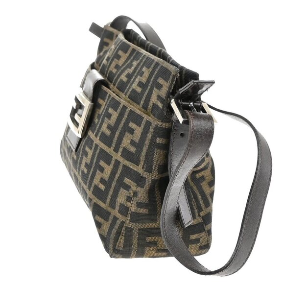 FENDI Logo Zucca Pattern Shoulder Hand Bag Canvas Leather Brown Gold - Picture 2 of 16